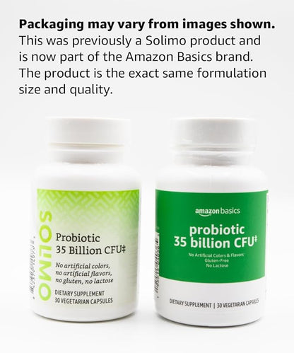 Amazon Basics Probiotic 35 Billion CFU, 8 Probiotic Strains with Prebiotic Blend, Supports Healthy Digestion, 30 Vegetarian Capsules, 1 Month Supply (Previously Solimo)