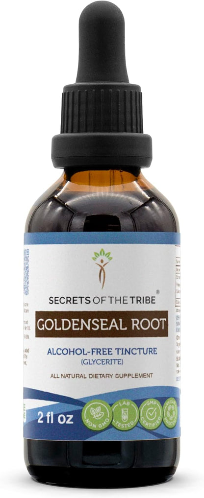 Secrets of the Tribe Goldenseal Root Tincture Alcohol-Free Extract, Goldenseal (Hydrastis Canadensis) Dried Root 2 oz
