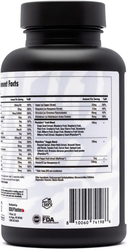 Sculpt Nation by V Shred Multivitamin - Daily Multivitamin for Women and Men with Zinc, Vitamin C, and Copper, Nutritional Support with One Serving of Fruit and Veggies - 60 Capsules