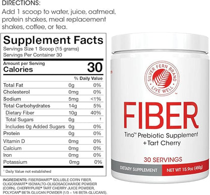 Tino Natural Gluten Free Prebiotic Fiber Supplement - with Tart Cherry Extract & Polycan Black Yeast Extract - Non-GMO, Water Soluble Fiber Powder Mix (1 Canister - 15.9 Oz)