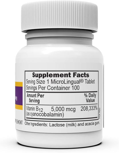 Superior Source No Shot Vitamin B-12 Cyanocobalamin 5000 mcg - Vitamin B-12 to Support Energy Production, Brain Health & Overall Wellness - Sublingual Tablets - 100 Dissolvable Tablets