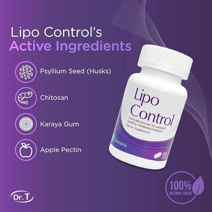 Dr. T Natural Cholesterol Lowering Supplement - Psyllium Seed (husks), Chitosan, Karaya Gum, Apple Pectin. Healthy LDL & HDL Cholesterol, and Triglyceride Levels - 60 Capsules