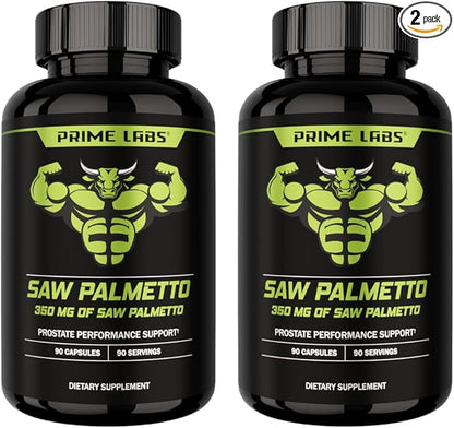 Prime Labs Saw Palmetto for Men (2-Pack) - Prostate & Urinary Health Supplement, Hair Loss Support, DHT Blocker - 20:1 High-Potency 350mg of Saw Palmetto Extract per Serving