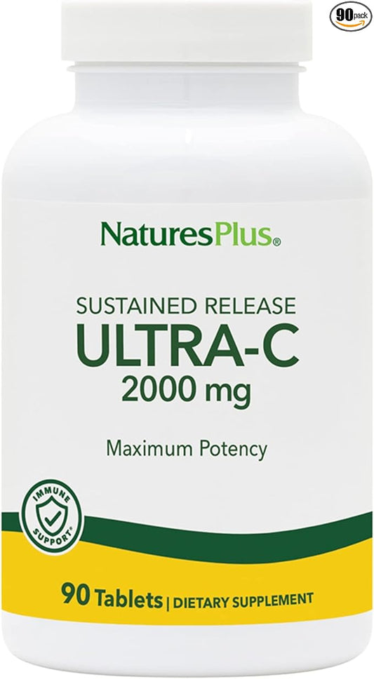 Natures Plus Ultra C W/Rose HIPS, Sustained Released - 2000 mg, 90 Vegetarian Tablets - Maximum Potency Immune Support, Antioxidant - Free-Radical Defense - Gluten-Free - 90 Servings