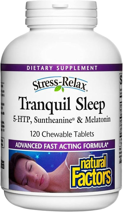 Natural Factors, Stress-Relax Tranquil Sleep Chewable, Supports the Full Sleep Cycle, 120 Count (Pack of 1)