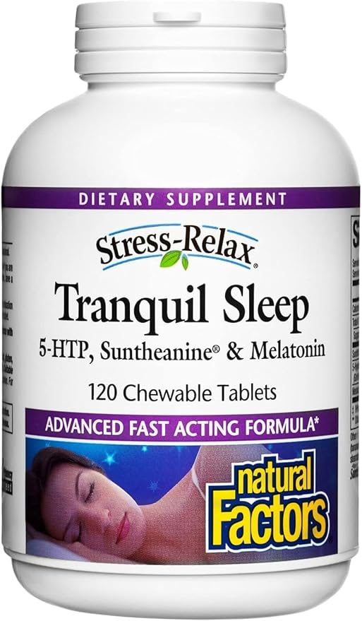 Natural Factors, Stress-Relax Tranquil Sleep Chewable, Supports the Full Sleep Cycle, 120 Count (Pack of 1)