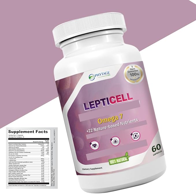 LeptiCell Advanced Wellness Supplement – Enhances Skin Elasticity, Supports Healthy Blood Pressure – with Damiana, Dong Quai, Omega-7s – Antioxidant-Rich Formula for Youthful Skin – 60 Capsules