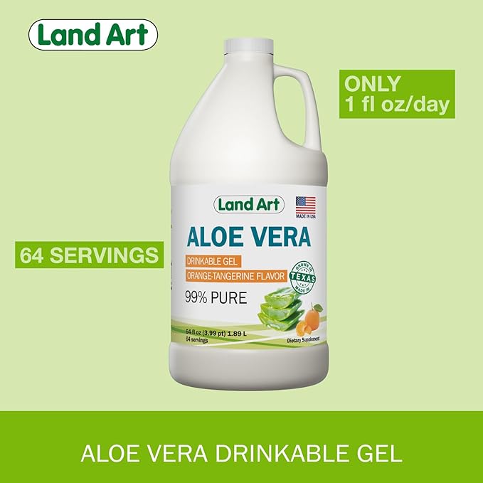 Land Art Aloe Vera Drinkable Gel - Orange Tangerine Flavored - Cold-Processed - Organic Fresh Leaves - 64floz + Liquid Chlorophyll Mint Flavored - Cold Extracted from Wild Non-GMO Alfalfa - 16floz