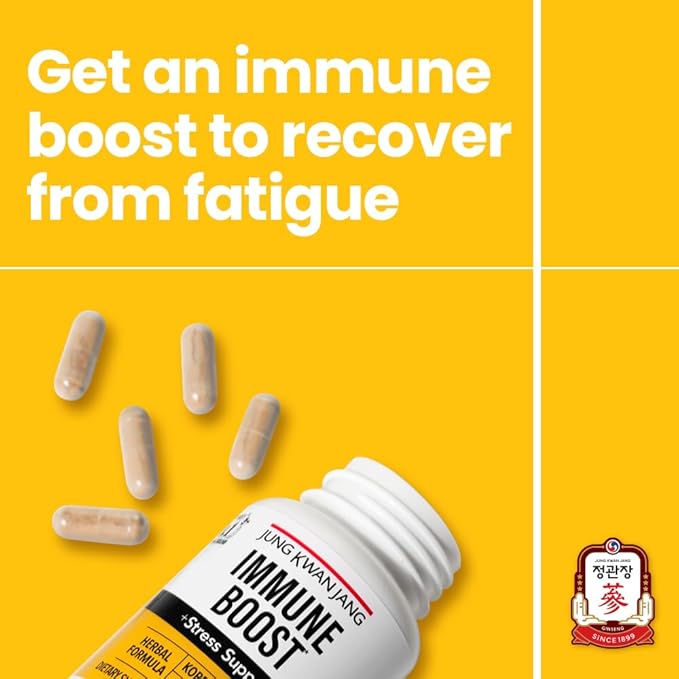 JungKwanJang Immune Boost, Adaptogen Supplement with American Ginseng and Korean Red Ginseng Duo for Immunity, Energy, Fights Fatigue, All-Natural, Stress Support for Men and Women