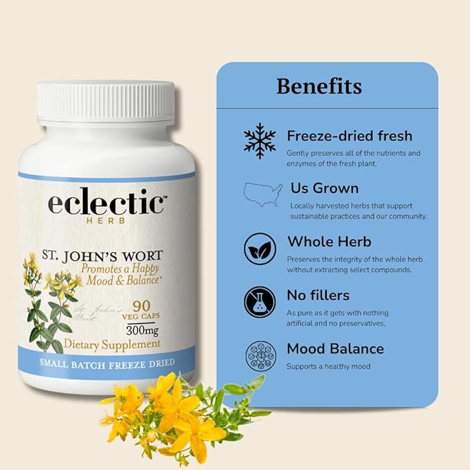 ECLECTIC INSTITUTE Raw Fresh Freeze-Dried Non-GMO St. John's Wort | 120 CT (300 mg)