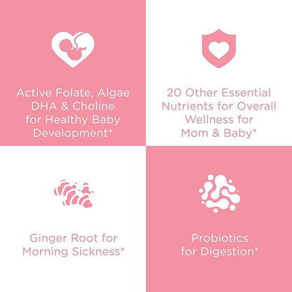Hyland's Easy Morning Prenatal Multivitamin and Digestive Health and Morning Sickness Relief, 60 Vegan Capsules, with Folate, Choline, Zinc, Ginger Root, Prebiotics and Algae DHA (Pack of 2)
