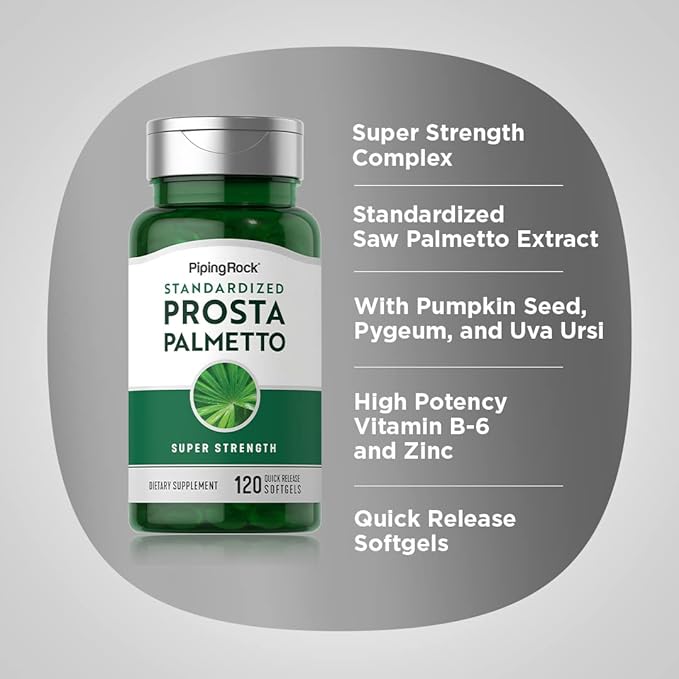 Piping Rock Saw Palmetto Extract for Men and Women | 120 Softgels | Standardized Prostate Supplement | Super Strength Complex Pills | Non-GMO, Gluten Free