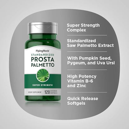 Piping Rock Saw Palmetto Extract for Men and Women | 120 Softgels | Standardized Prostate Supplement | Super Strength Complex Pills | Non-GMO, Gluten Free