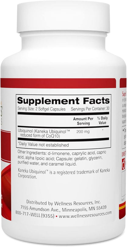 Wellness Resources Super CoQ10 Ubiquinol - CoQH-CF® Patented Stable and Crystal-Free, Soy-Free (100mg, 60 Capsules)