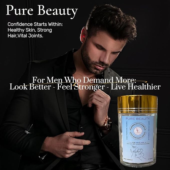 Pure Beauty by LL Supplement – Pharmacist-Formulated Anti-Aging Collagen, NR, Resveratrol, Hyaluronic Acid, CoQ10 – Glow, Hydrate, Renew from Within – 60 Capsules