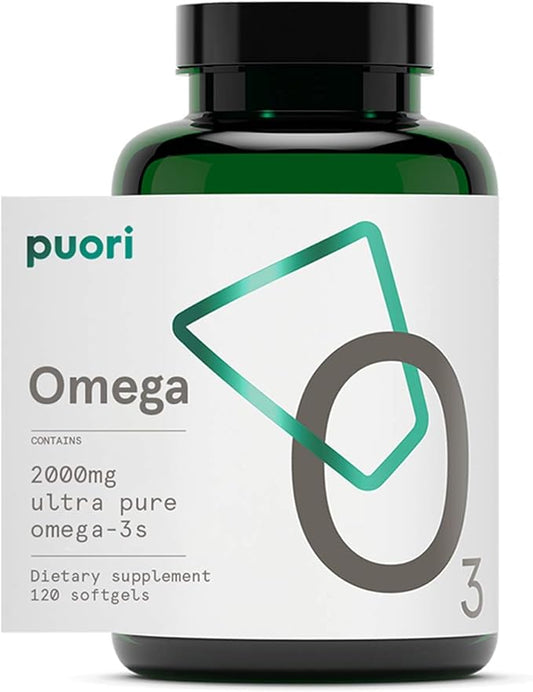 Puori Omega 3 Fish Oil - Ultra Pure 2000mg - 120 Softgels - Heart, Brain and Eye Health Supplement - Burpless, IFOS Certified, Non-GMO Capsules - O3 - 2000mg EPA 1250mg DHA 500mg