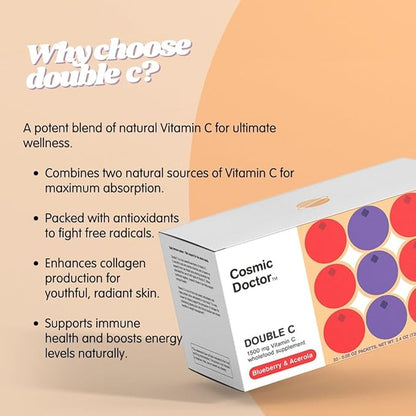 Double C 1500mg Vitamin C Supplement, Blueberry & Acerola, 30 Packets/Box