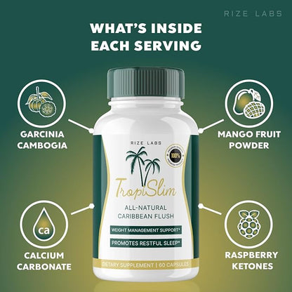 (Official 5 Pack) Tropislim, Tropislim All Natural Caribbean Flush, Weight Loss Supplement, Tropislim Slimming Capsules for Women, Healthy Lifestyle + Leaner Physique, Tropical Reviews (300 Capsules)