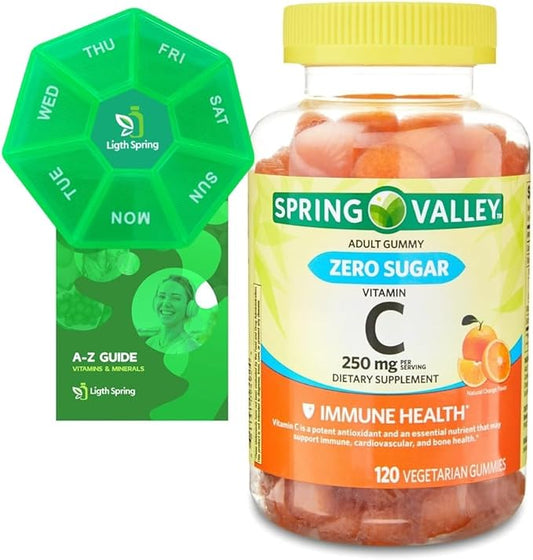 Zero Sugar Vitamin C Gummies Dietary Supplement, 250 mg, 120 Ct Bundle with Exclusive Vitamins & Minerals - A to Z - Better Ligth&Spring Guide