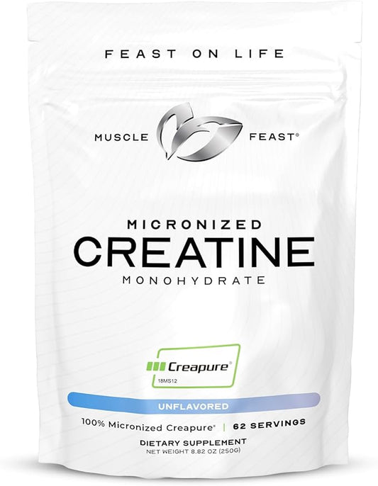 Muscle Feast Creapure Micro - Micronized Creatine Monohydrate Powder | Premium Pre-Workout or Post-Workout | Easy to Mix, Gluten-Free, Safe and Pure (Unflavored, 250g)