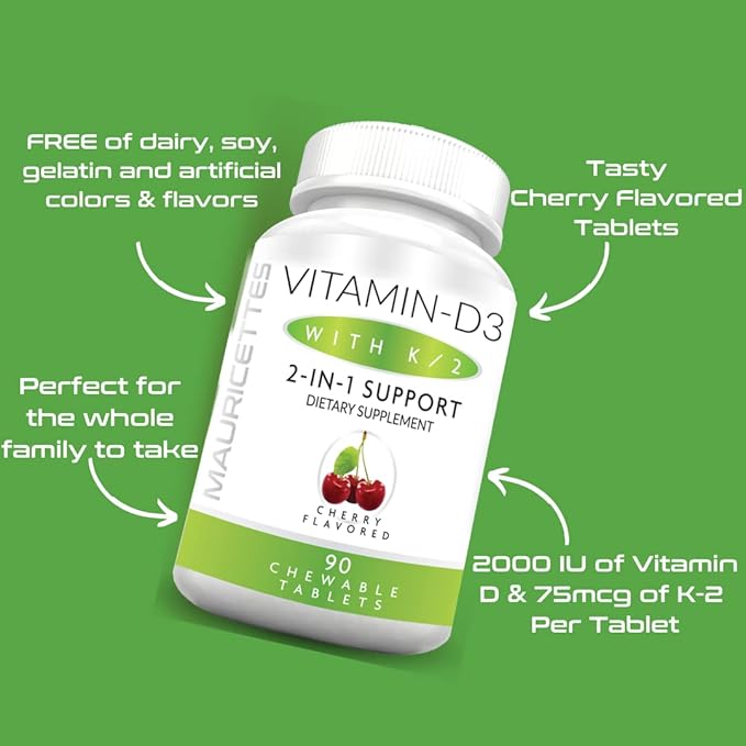 Premium Chewable D3 K2 Vitamin – Great Taste, Easy to Take, Boosts Vitamin D and K2 Levels – Perfect for Adults and Kids