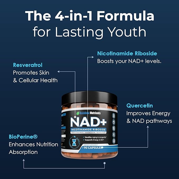 13,510mg NAD+ Supplement- Nicotinamide Riboside, Resveratrol, Quercetin & BioPerine® (High Absorption)- Liposomal NAD Booster for Anti-Aging, Cellular Energy, Skin- For Women & Men- 90 V Capsules