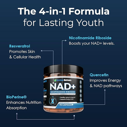 13,510mg NAD+ Supplement- Nicotinamide Riboside, Resveratrol, Quercetin & BioPerine® (High Absorption)- Liposomal NAD Booster for Anti-Aging, Cellular Energy, Skin- For Women & Men- 90 V Capsules