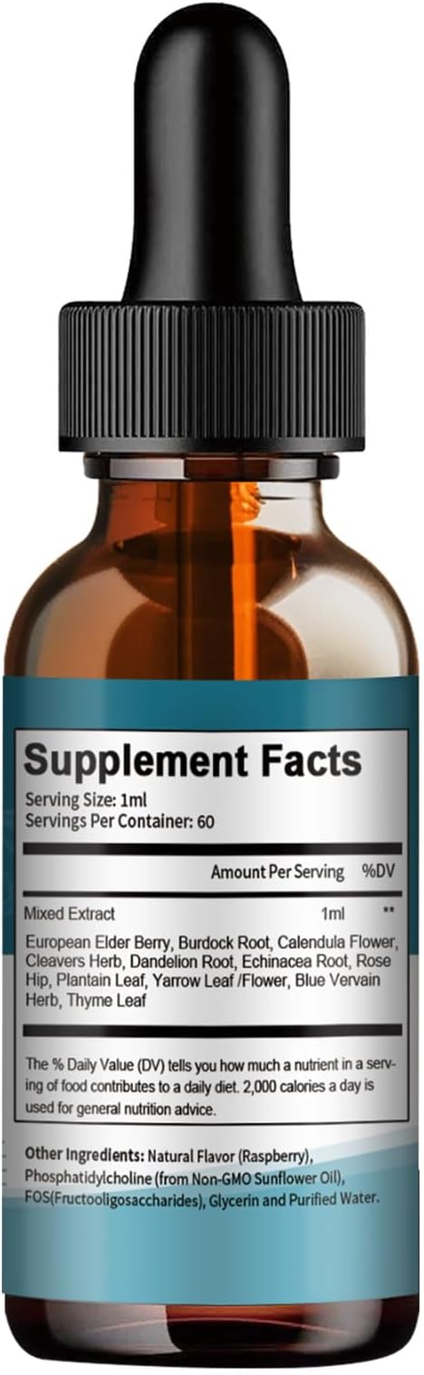 Liposomal Lymphatic Drainage Drops - 11 In 1 Organic Lymphatic Drainage Supplement with Burdock Root, Echinacea, Elderberry, Calendula, Cleavers Herb, Dandelion Supports Lymphatic Health 2 FL.OZ