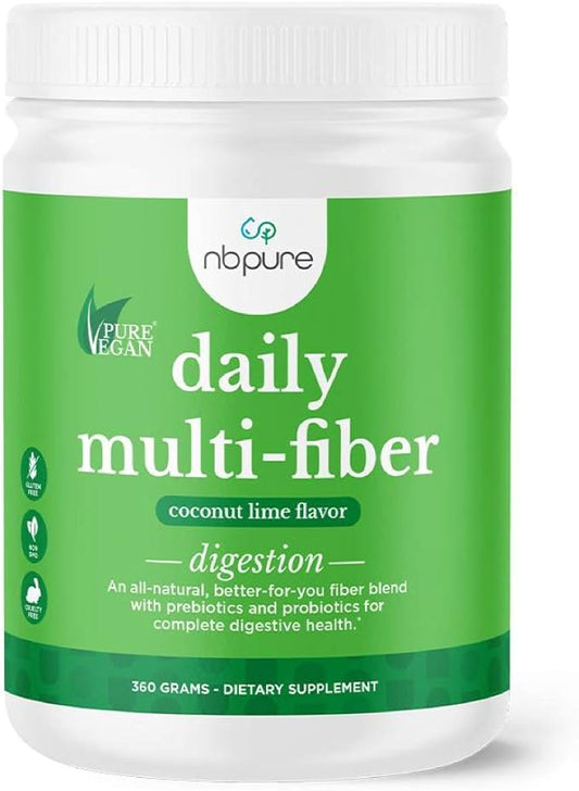 nbpure Daily Fiber Powder Blend for Digestive Health, Cholesterol Support, Healthy Weight Management - with Prebiotic, Insoluble, Soluble Fiber + 4 Probiotic Strains for Women, Men, Kids, Coconut Lime