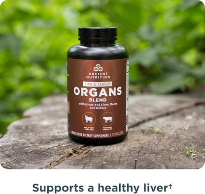 Ancient Nutrition Organ Supplements, Once Daily Grass-Fed and Wild Organ Complex Capsules, Liver, Heart, Kidney Supports Organ, Cognitive, and Immune System Health, 30 Ct