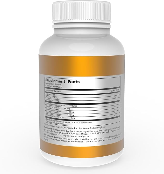 92% Omega-3 Fish Oil mini Softgels for Women and Men 1000mg per Serving with 920mg EPA & DHA Supplements,Supports Heart & Brain Health, 120 Count