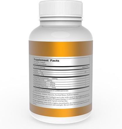 92% Omega-3 Fish Oil mini Softgels for Women and Men 1000mg per Serving with 920mg EPA & DHA Supplements,Supports Heart & Brain Health, 120 Count