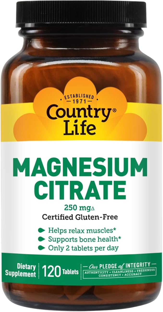 Country Life Magnesium Citrate 250mg - 120 Tablets - Supports Muscle & Nerve Function, Heart Rhythm, Healthy Immune System, Energy Production - Magnesium Complex Supplement