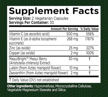 Eye Vitality Plus Supplement, with Areds-2 Nutrients, Maquibright, Marigold Flower, Vitamins C & E, Zinc, Copper, 60 Capsules (1)