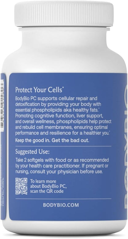 BodyBio PC - Phosphatidylcholine for Mental Clarity, Healthy Aging, Cellular Repair, and Gentle Daily Detoxification - 60 Softgels