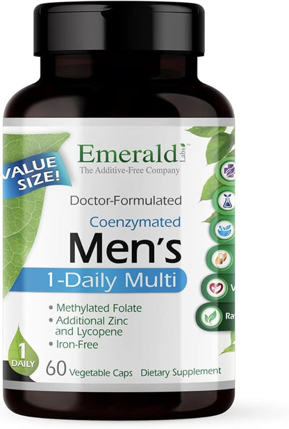 EMERALD LABS Men's 1 Daily Multi - Additive-Free Men's Multivitamin - Includes Lycopene, Zinc, Vitamin D3, & More - Supports Bones, Prostate & Vision* - 60 Vegetable Capsules