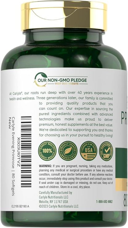 Carlyle Evening Primrose Oil Capsules 1000mg | 80 Softgels | Cold Pressed Supplement | Non-GMO & Gluten Free