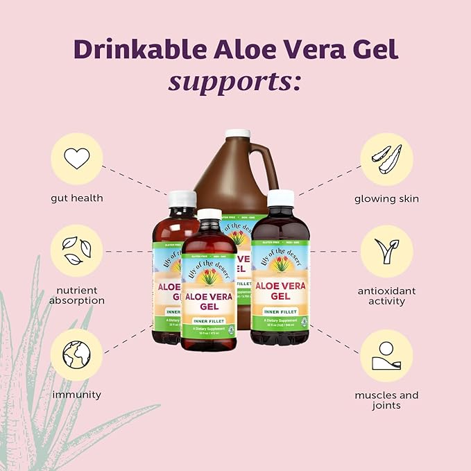 Lily Of The Desert Organic Aloe Vera Juice 2-Pack – Inner Fillet, Natural Gut & Digestive Support, Stomach Relief, 32 Fl Oz Ea