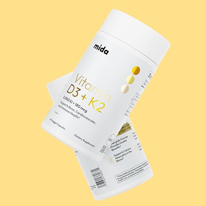D3 K2 Vitamin 5,000 IU (125 mcg) + MK-7 (180 mcg) Natural Supplement | Bone, Heart, & Immune Support | Enhances Calcium Absorption | Women & Men | Vegan | 60 Servings