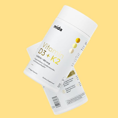 D3 K2 Vitamin 5,000 IU (125 mcg) + MK-7 (180 mcg) Natural Supplement | Bone, Heart, & Immune Support | Enhances Calcium Absorption | Women & Men | Vegan | 60 Servings