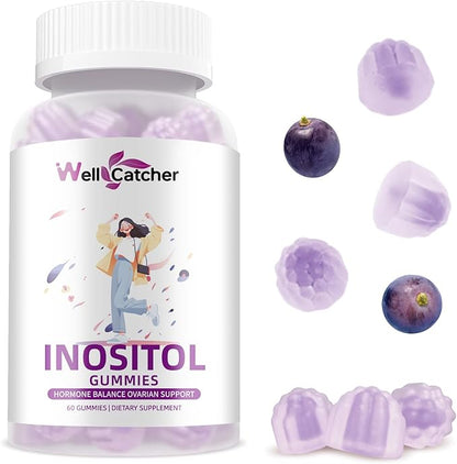 Inositol Gummies Myo-Inositol & D-Chiro Inositol Ideal 40:1 Ratio Inositol Supplement with Omega-3 Vitamin D3 Supports Healthy Ovulation Cycle Regularity Grape Flavor 2 Packs