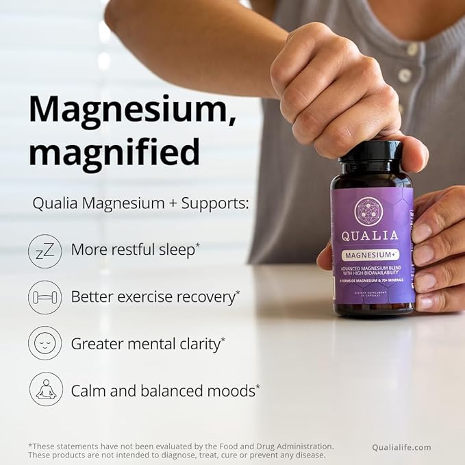 QUALIA MAGNESIUM+ | Doctor-Formulated Premium Magnesium Formula | High Bioavailability From 9 Forms Of Magnesium & 70+ Minerals | Relax Mood, Calm Nervous System, Muscle Relaxation & Exercise Recovery