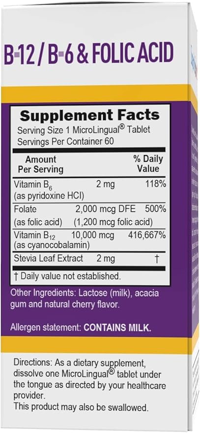 Superior Source No Shot Vitamin B-12 Cyanocobalamin 10000 mcg, B-6, Folic Acid 1200 mcg - Support Brain & Heart Health - Aids Natural Energy Levels - 60 Sublingual Dissolving Tablets