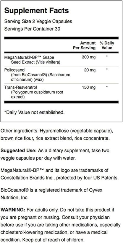 Swanson Pure Heart Cardiovascular Circulatory Health Antioxidant Resveratrol Blood Pressure Cholesterol Support Herbal Supplement 60 Veggie Capsules (Veg Caps) Vegan