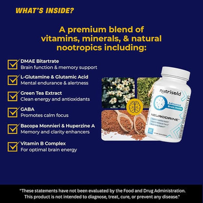 Nootropic Brain Support for Memory & Focus | Enhances Clarity, Concentration, & Alertness | with Thiamin, Chromium, Magnesium & Herbal Extracts