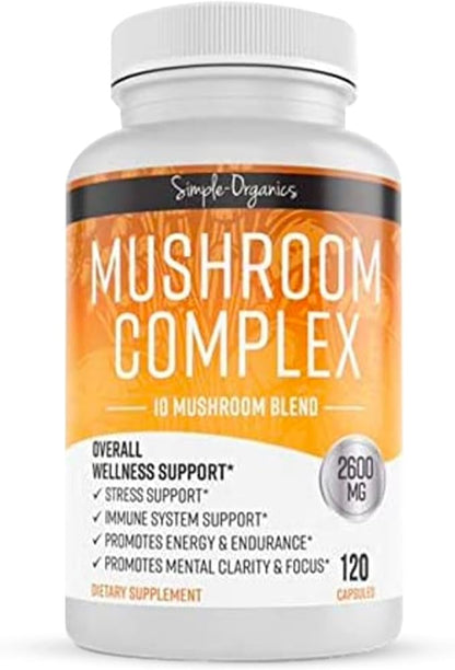 Mushroom Complex, 10 Mushroom Blend for Energy and Immune Support, 2600mg per Serving, 120 Vegan Capsules