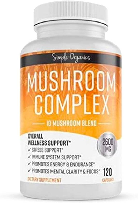 Mushroom Complex, 10 Mushroom Blend for Energy and Immune Support, 2600mg per Serving, 120 Vegan Capsules