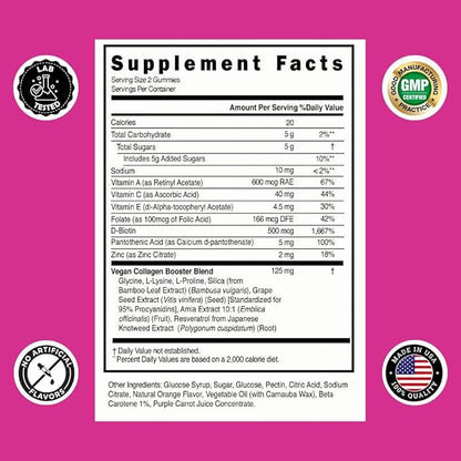 Simply Collagen® Vegan Collagen Booster Gummies for Women & Men - Promotes Youthful & Beautiful Skin, Hair, Nails & Lashes - Key Amino Acids & Antioxidants with Biotin, Vitamins A,C, & E