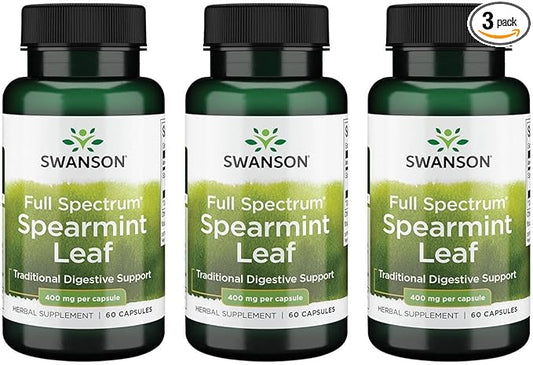 Swanson Spearmint Leaf (Mentha Spicata)-Full Spectrum Herbal Supplement Supporting Digestive Health & Mild Stomach Issues-Natural Formula Supporting Health & Wellness-(60 Capsules, 400mg Each) 3 Pack