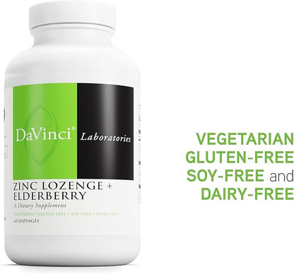DAVINCI Labs Zinc Lozenge + Elderberry - Supplement to Support Immune System, Healthy Lungs & Throat Tissues* - with Vitamin D3, Zinc, Elderberry & More - Lemon Flavor - 60 Lozenges